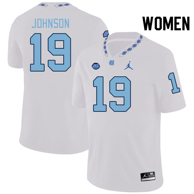 Women #19 Jake Johnson North Carolina Tar Heels College Football Jerseys Stitched-White